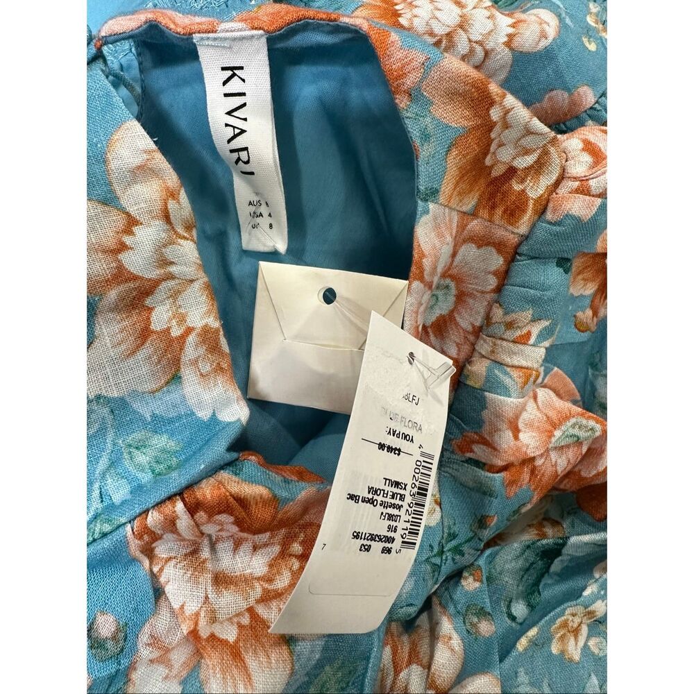 Kivari Josette Lace-Up Back Midi-Dress in Blue Floral Size US 4 $349 - Picture 14 of 14